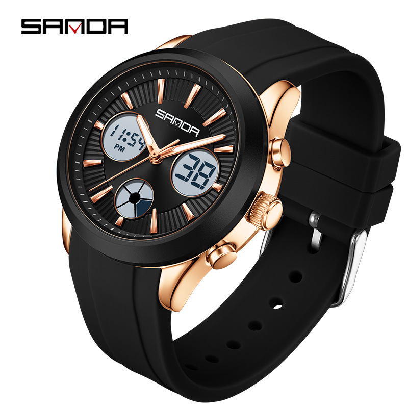 Outdoor Sport Smart Watch - Elektroniczny zegarek SANDA, podświetlany, 3-czasowy, wielofunkcyjny